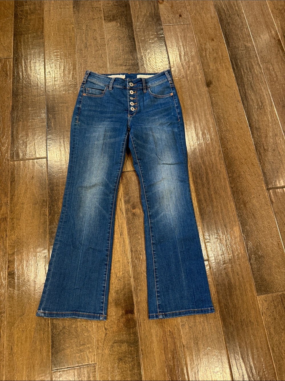 Pilcro NWOT Women’s Mid Blue Button-Front cropped high-rise flare - Picture 1 of 3